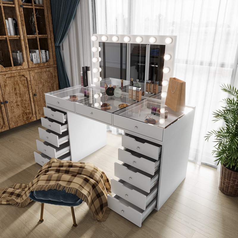 Tocador dormitorio moderno simple armario de almacenamiento integrado mesa de maquillaje de lujo ligero con espejo ligero pequeño tocador