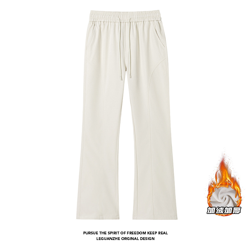 Fleece-Lined Thickened Three-Proof Diagonal Cut Tactical Pants for Men, Autumn and Winter American High Street Wide-Leg Pants, Trendy Straight-Leg Loose Casual Pants