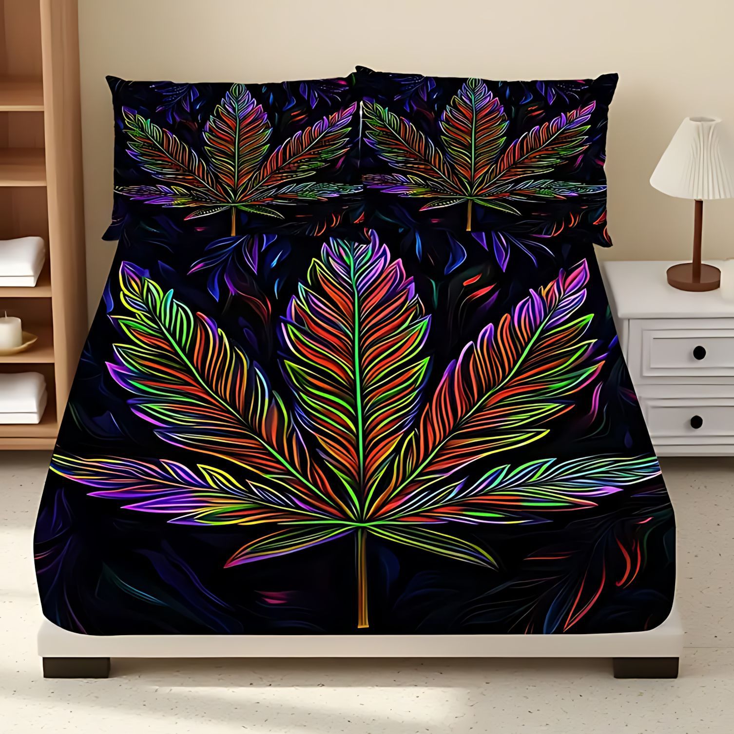 TEMU / JIT abstracto patrón de hoja de arce impresión digital 3D cama gazah pillow cover kit suministro directo transfronterizo