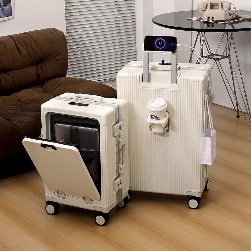 New Model Open-Style Multifunctional Trolley Suitcase with Aluminum Frame, Large Capacity, Universal Wheels, 20inch Password Locks, Front-Loading Travel Suitcase New Model Open-Style Multifunctional Trolley Suitcase with Aluminum Frame, Large Capacity, Universal Wheels, 20inch Password Locks, Front-Loading Travel Suitcase