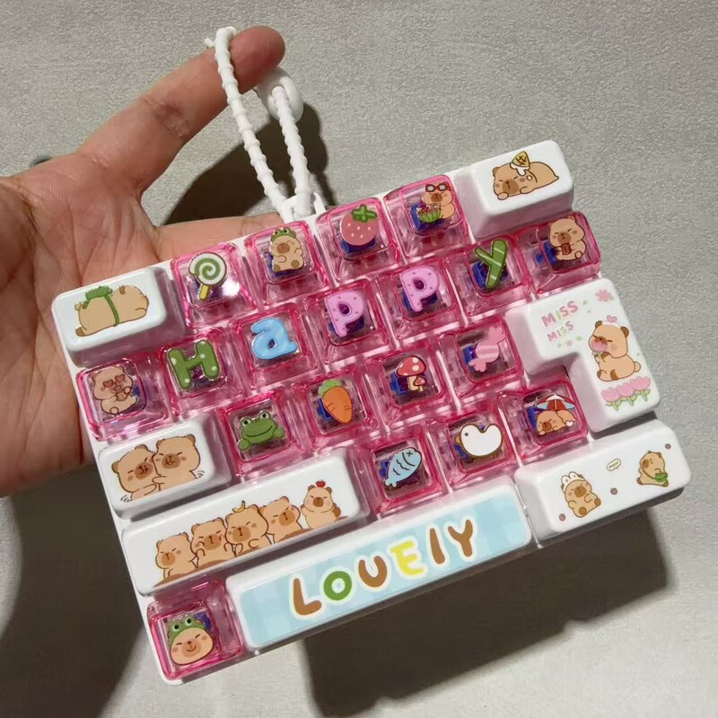 17-Grid Stress-Relief Button 26-Key Keyboard Keychain Kaka Bear Fun Fingertip Button Pendant Stress-Relief Portable Toy Pendant