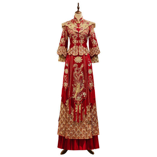 Xiuhe Wedding Shawl Style Bride 2025 New Dragon and Phoenix Gown Chinese Wedding Attire Toast Dress Luxurious