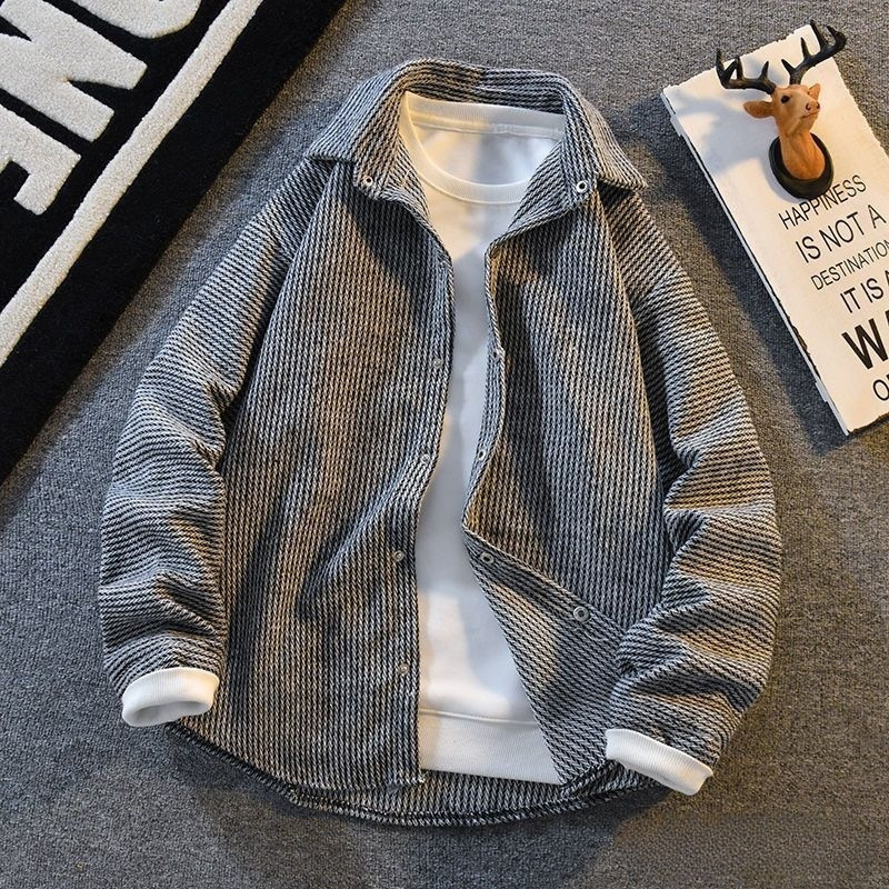 Korean-Style Japanese Corduroy Cool Shirt for Men, Casual Loose Brushed Jacket, Spring and Autumn Trendy Brand Long-Sleeve Shirt