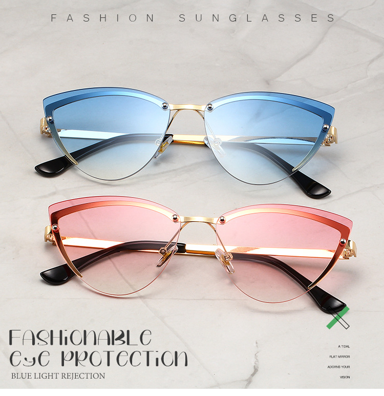 37g Weight Frameless Glasses Structure Sunglasses Classification PC, UV400 Protection Lens Material Cat Eye Glasses Style Travel, Street Occasion Solid Color Pattern Women's Gender Streetwear Style Streetwear Solid Color PC UV400 Protection Cat Eye Frameless Women's Sunglasses 无