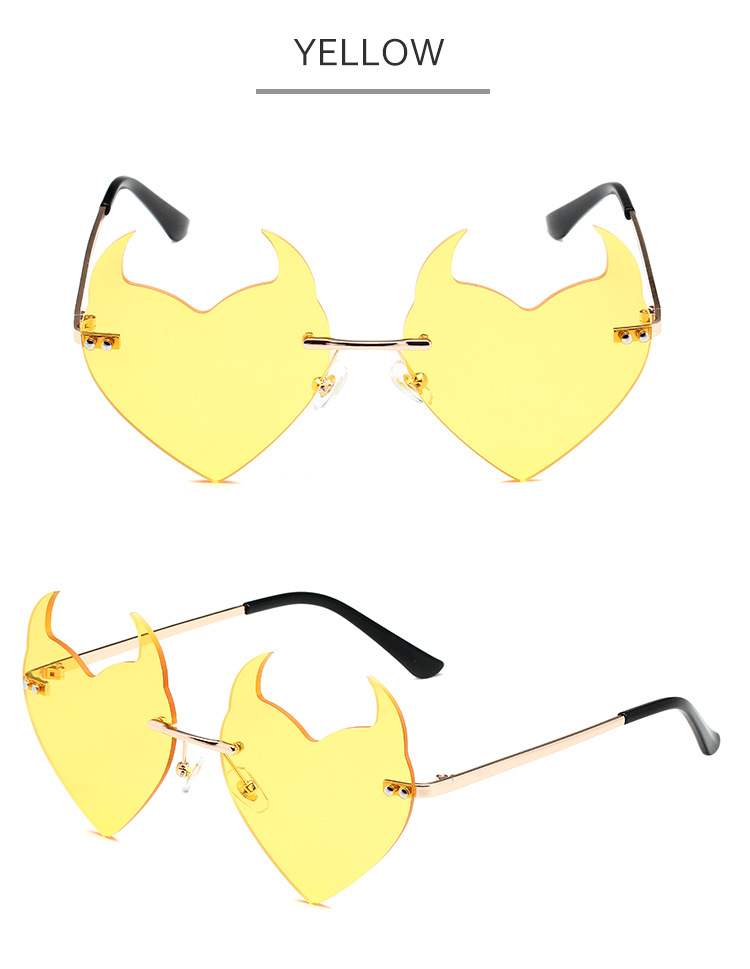 Men's Sunglasses Little Devil Frameless Sunglasses Funny Catwalk Style Unisex Cartoon Cute Metal Glasses_voghion.com