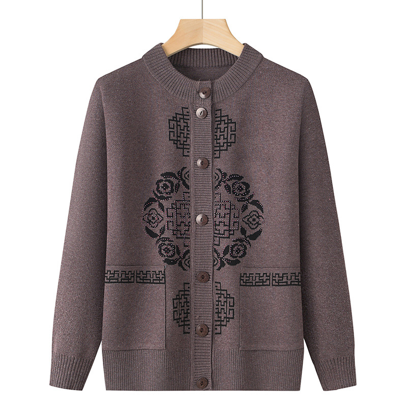 Women's sweaters, coats, spring and autumn round neck cardigans, and clothes for middle-aged and elderly women.