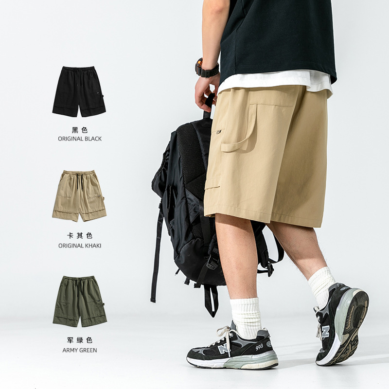 Korean Road Japanese Style Men's Cargo Shorts Men's 2025 Summer New Sports Ribbon Design Five-Point Casual Pants