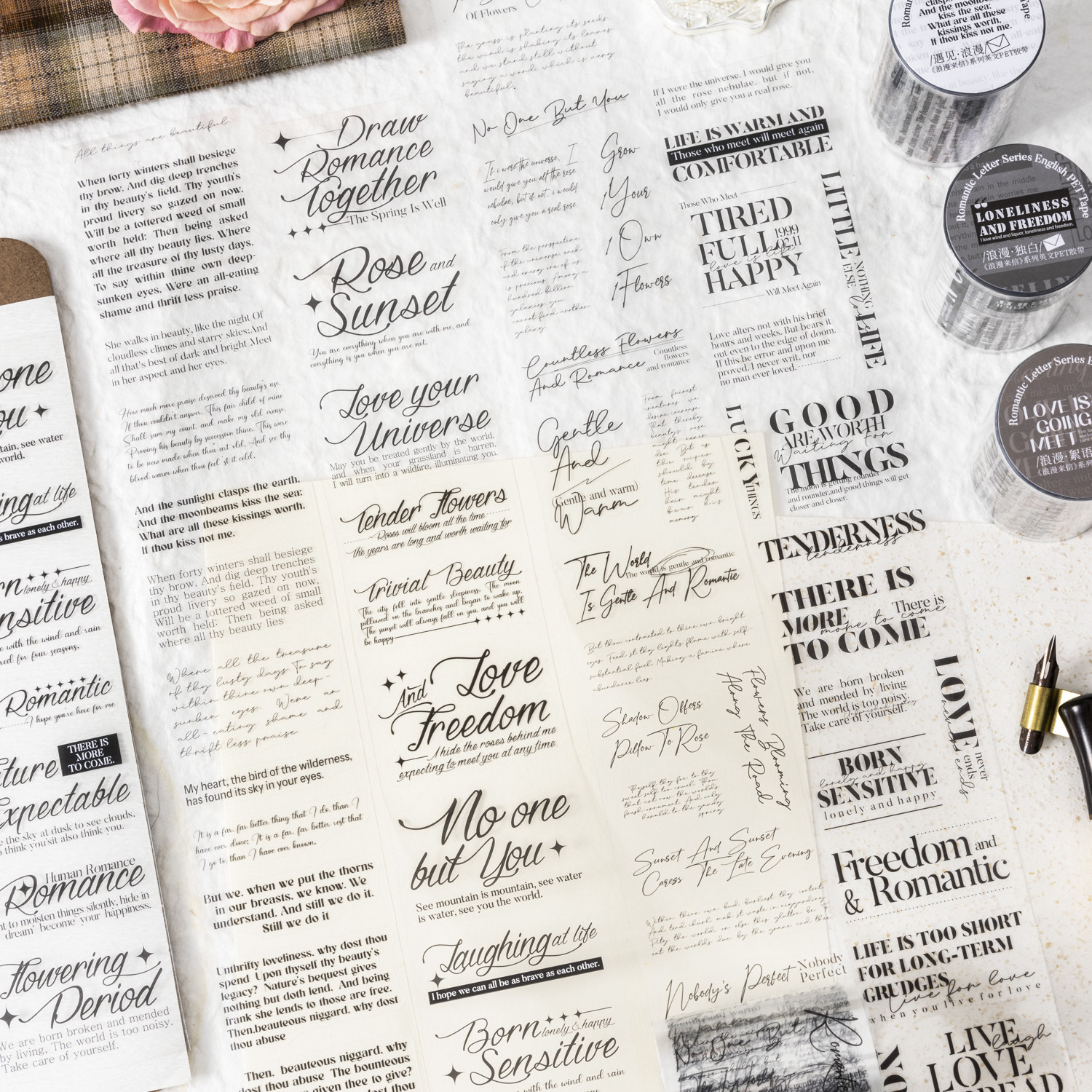 Tomate Girl PET cinta adhesiva cortada por matriz serie de cartas románticas Inglés cuentas DIY decoración circular 6 pegatinas