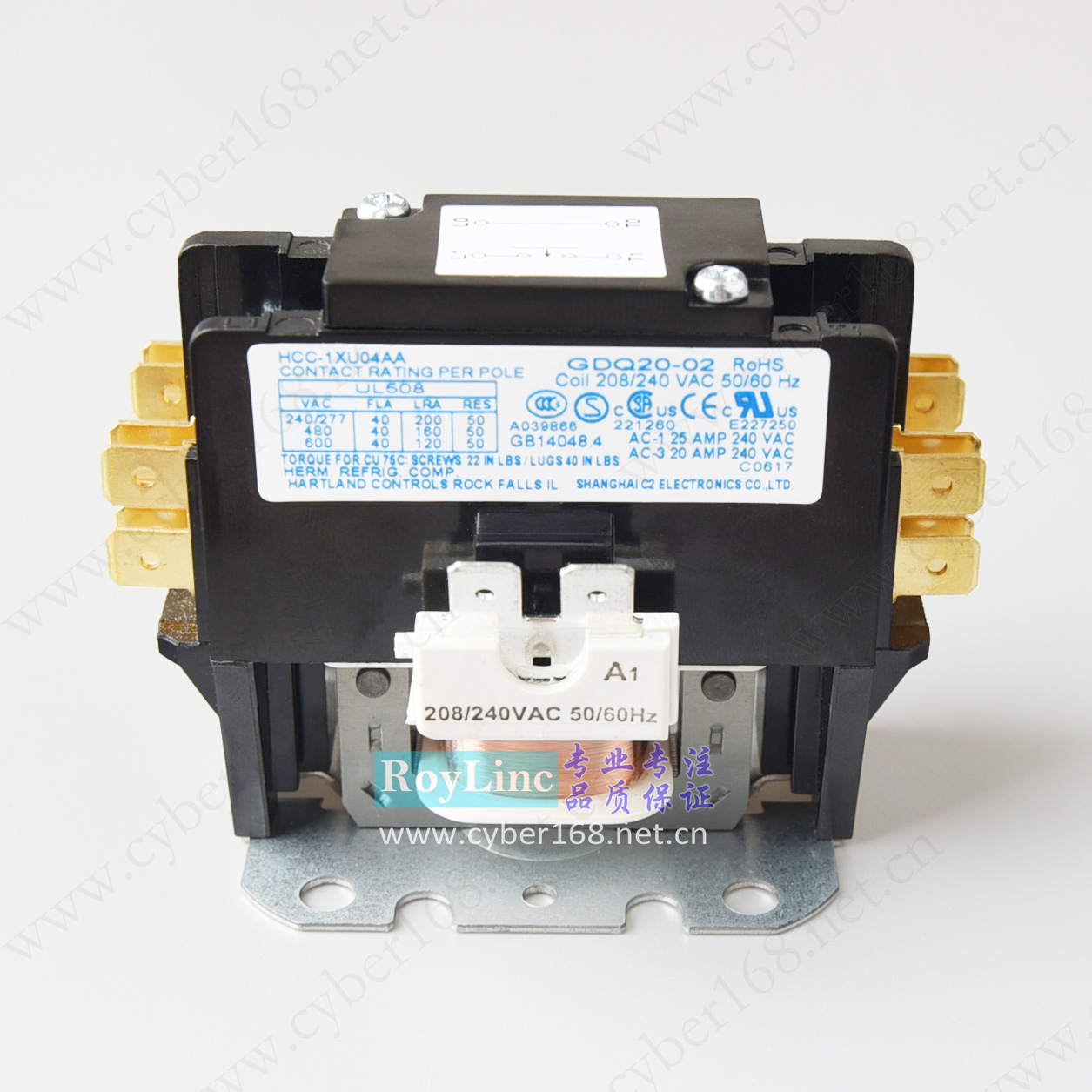 208V-240V 40A 高负载单相带汇流条HCC-1XU04AA压缩机交流接触器