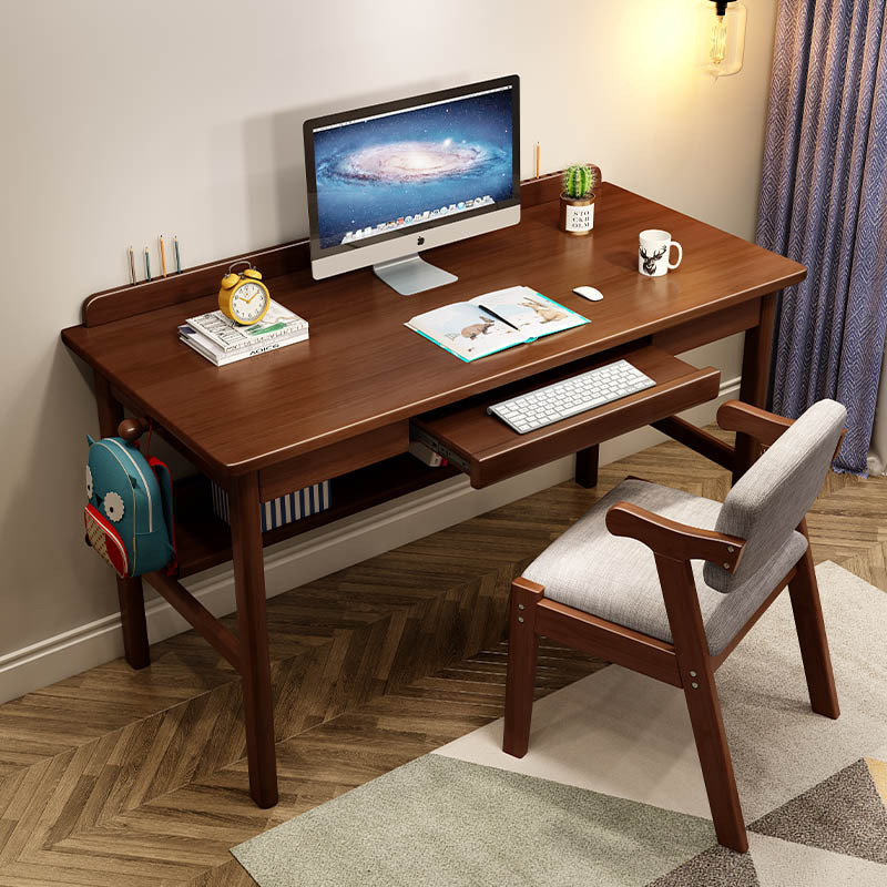 Solid Wood Desk Simple Home Office Desktop Computer Table with Keyboard Junior High School Student Bedroom Kidsren's 90cm Writing Desk
