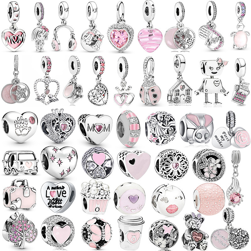 Pan's Classic Pink Mom Pendant Alloy Earphones Suitcase Bracelet Beaded DIY Source Factory Spot Straight Hair Pan's Classic Pink Mom Pendant Alloy Earphones Suitcase Bracelet Beaded DIY Source Factory Spot Straight Hair