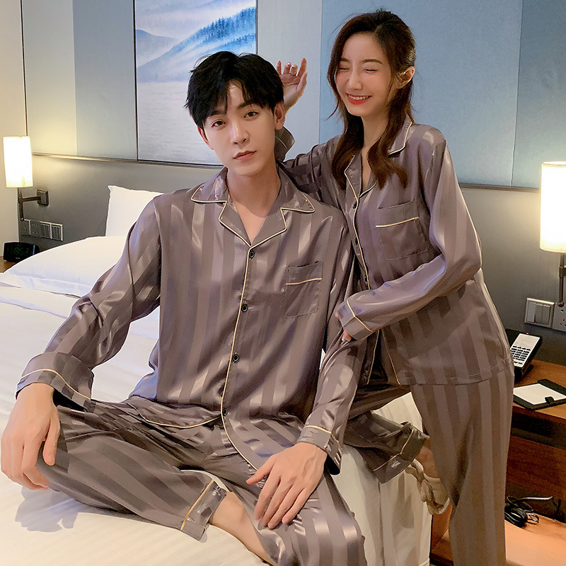 Comercio exterior al por mayor pareja pijamas primavera y otoño de manga larga hielo seda gordito niña más tamaño los hombres desgaste del hogar traje las mujeres