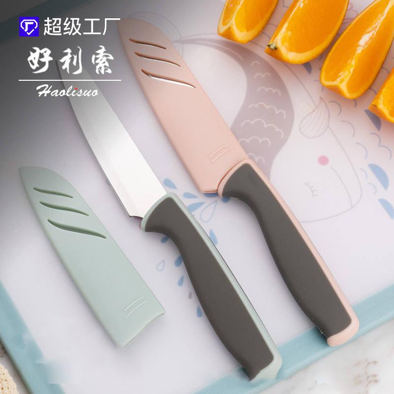 Cuchillo de corte de acero inoxidable cuchillo portátil cortar piel de manzana cuchillo de fruta cocina doméstica dormitorio estudiante con cubierta de cuchillo