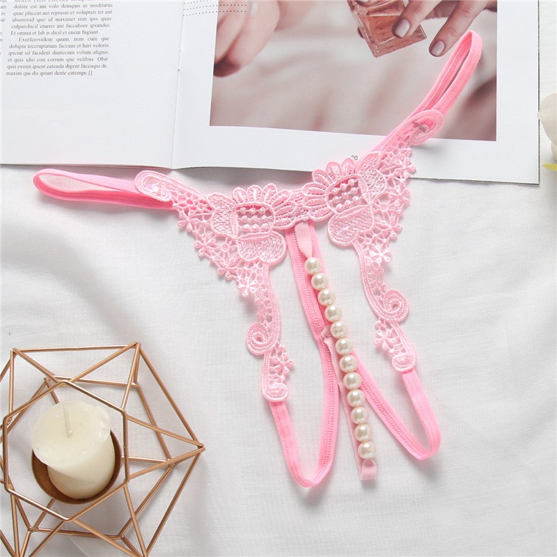Women’s Embroidered Open-Crotch Tart Trousers with Pearl Detail and Free Thong — detail image 5