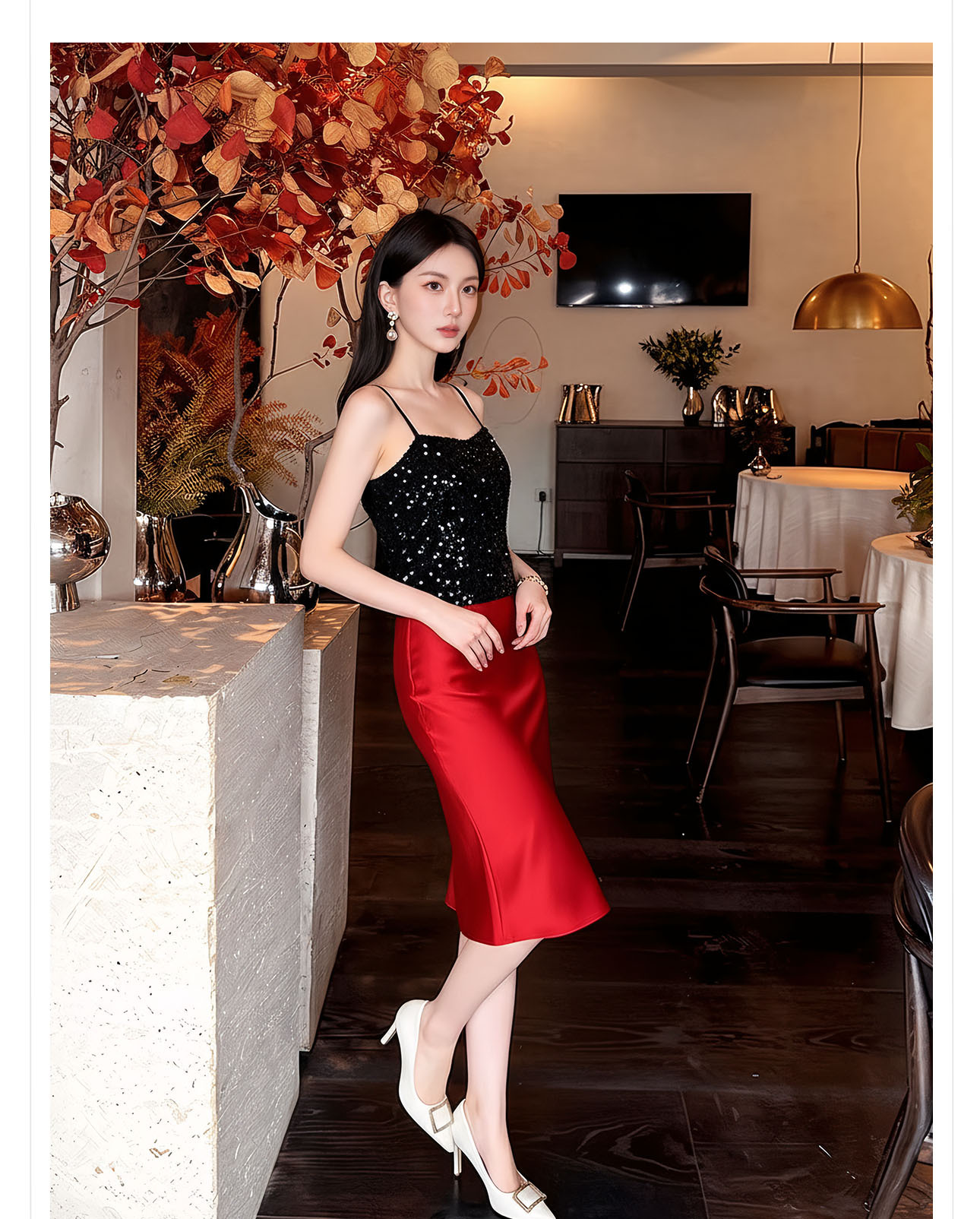 Chân váy xếp ly nữ phong cách Trung Hoa mới, dáng xòe thanh lịch — màu đen, màu xanh hồ, màu hồng, màu hồng đậm chi tiết 3