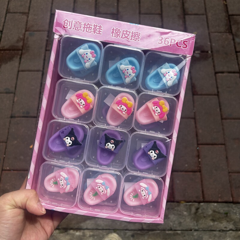 Cartoon Sanrio Slippers Shaped Eraser Cute Creative Kuromi Sandals Eraser Wipe Clean Single