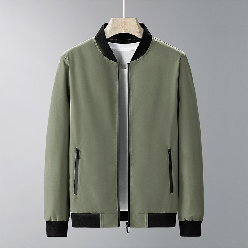 Herrenbekleidung Baseball-Kragenjacke Einfarbige, dünne Reißverschlussjacke für junge und mittelalte Männer_voghion.com