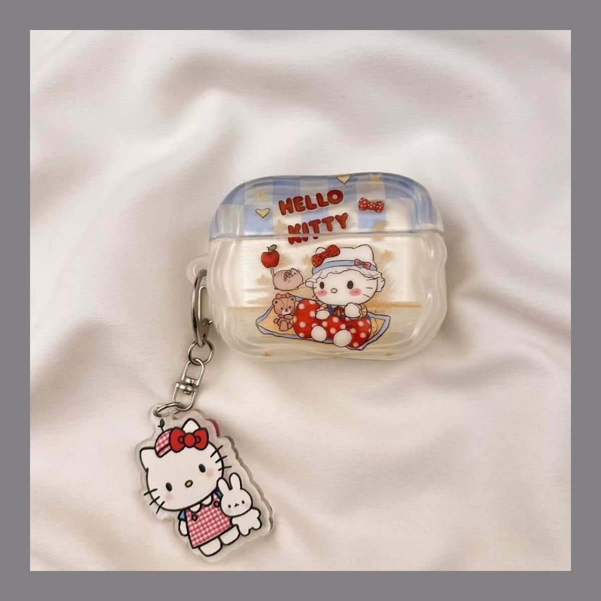 Kitty Gato Peach Bear Picnic para AirPods 4 generación de auriculares AirPodspro3 cubierta de Bluetooth Apple