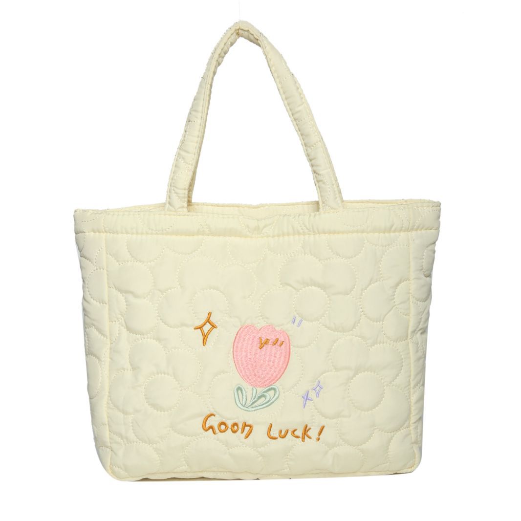 2023 Borsa da donna nuova Borsa a mano con coniglio tulipano ricamato Borsa da ascella per pendolari per ragazza carina cartone animato di grande capacità_voghion.com