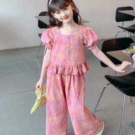 儿童2026格子两件套小女孩新款夏装洋气短袖女童夏季套装时髦公主