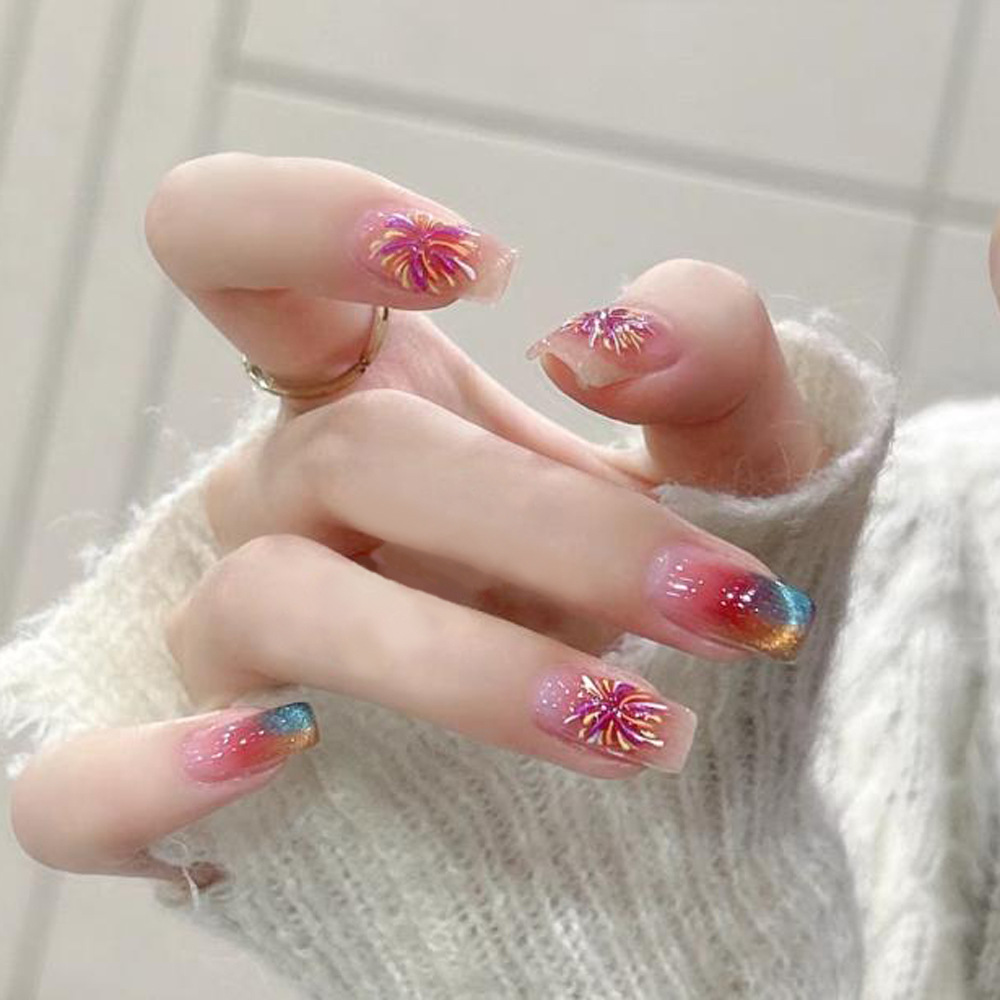 Fototerapia estereoscópica 24 piezas de uñas manuales de dos colores ojo de gato gradiente fuegos artificiales de uñas cristal ojo de gato parche de uñas