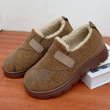 新款保暖加厚中老年棉鞋老北京布鞋女一脚蹬休闲平底加绒妈妈鞋
