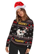 跨境新款圣诞服饰 欧美数码印花圆领卫衣秋冬长袖宽松套头情侣装