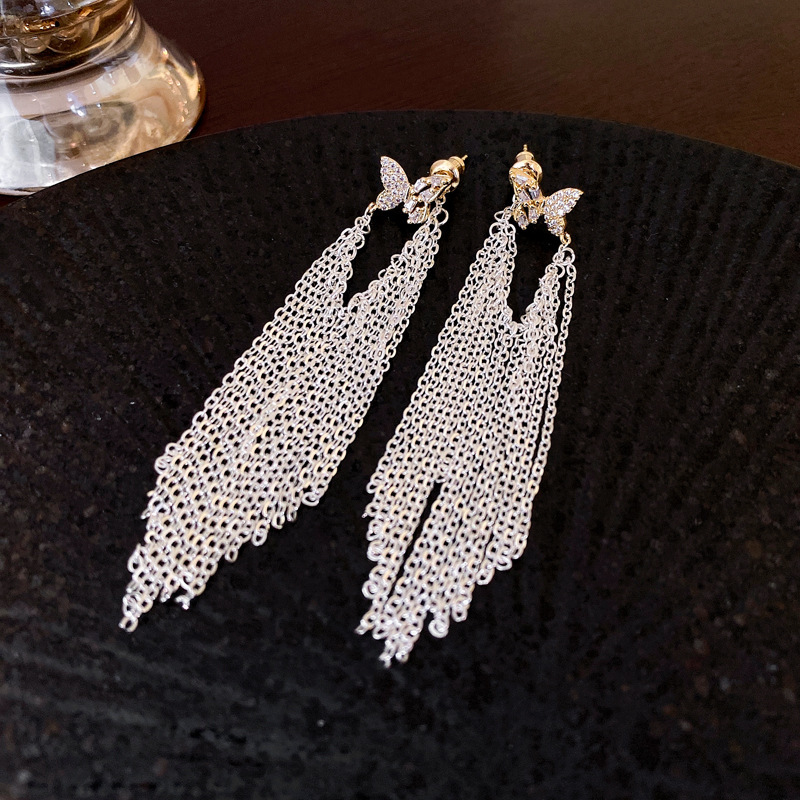 Pendientes de perla de diamantes con aguja de plata de súper hada, pendientes de borla de flores, pendientes de moda francesa, pendientes de nicho para mujer, lujo ligero, sentido de alta gama