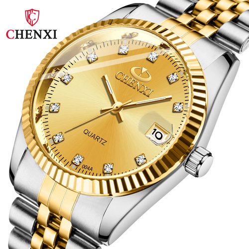 CHENXI Business Couple Watch Calendar Men's and Women's Watches Foreign Trade Cross-Border Quartz Diamond Steel Band Watch