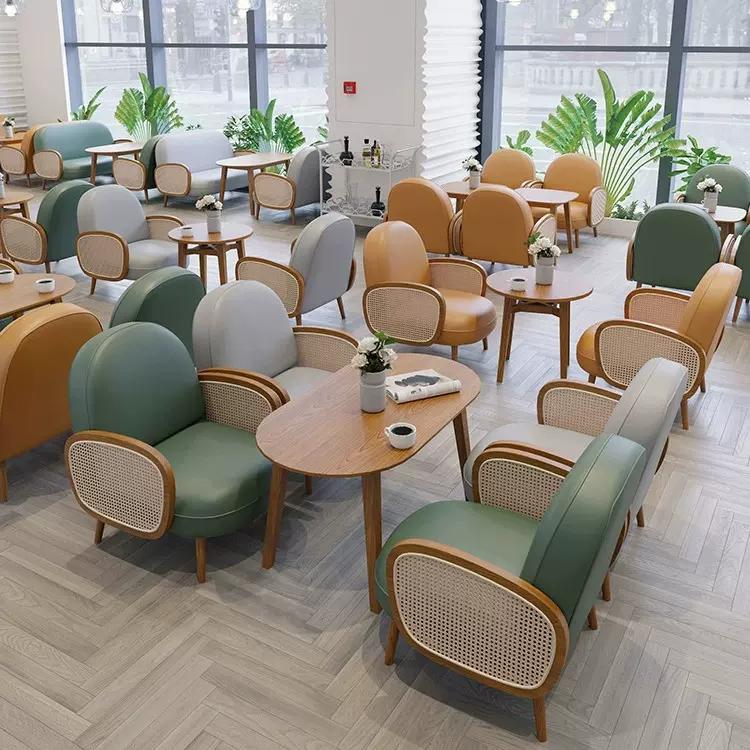 奶茶甜品店沙发烘焙蛋糕汉堡咖啡厅卡座洽谈接待轻奢休闲桌椅组合