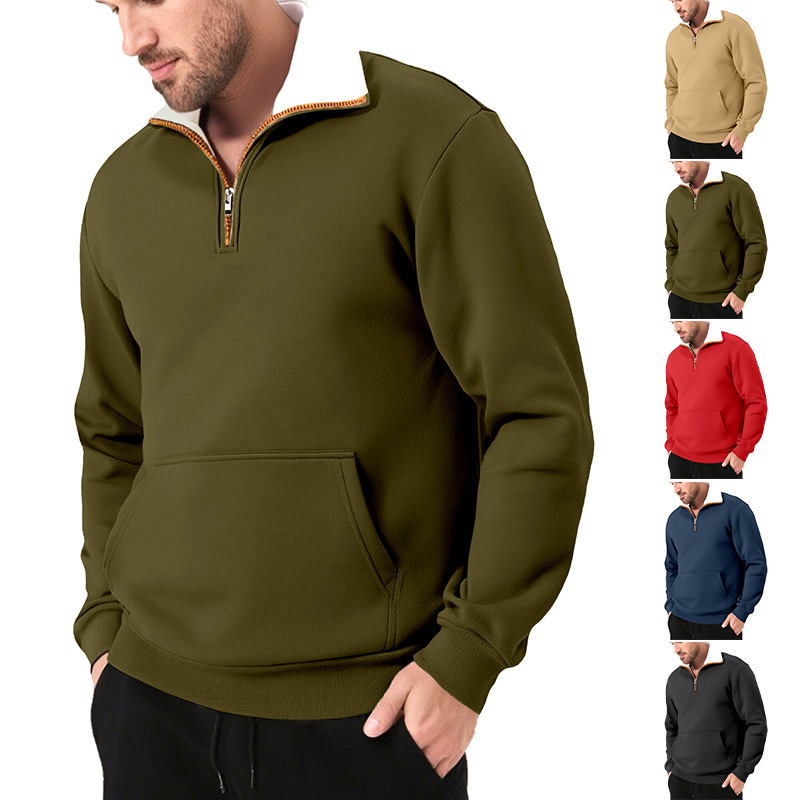 Nuevo cross-border hombre estilo de moda callejera estilo encapuchado otoño invierno contraste cremallera retro camiseta casual hombre