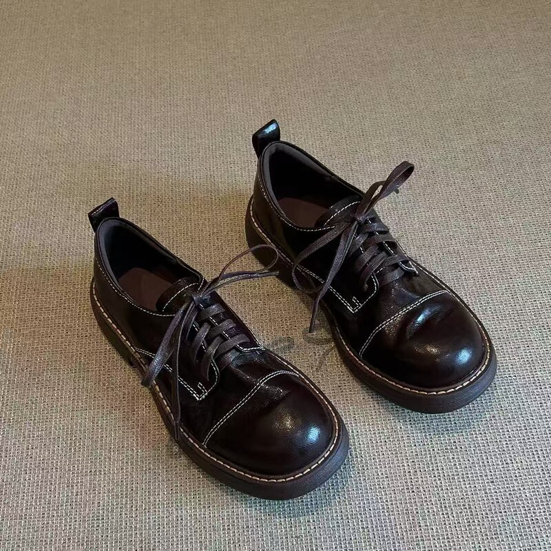 Sheepskin Retro Lace-Up Women's Shoes 2025 Spring and Autumn New Style Versatile Height-Increasing Slimming Loafers for Women Sheepskin Retro Lace-Up Women's Shoes 2025 Spring and Autumn New Style Versatile Height-Increasing Slimming Loafers for Women