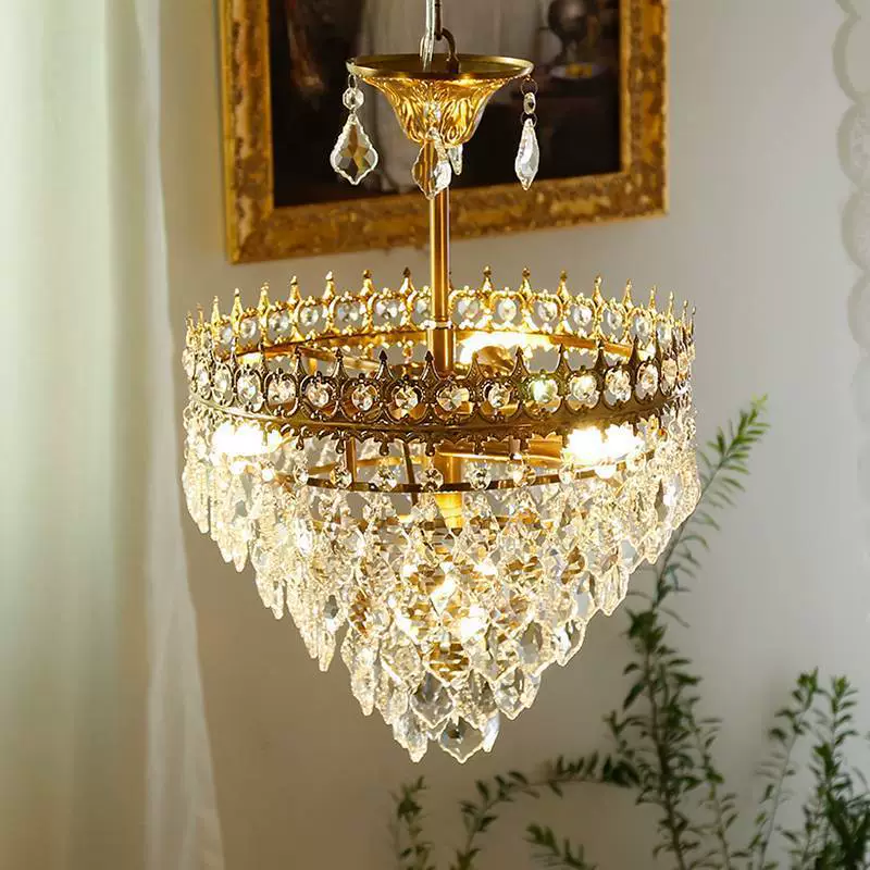 Crystal pendant, retro ceiling lamp for living room, lights for bedroom, french style, light luxury style, European style