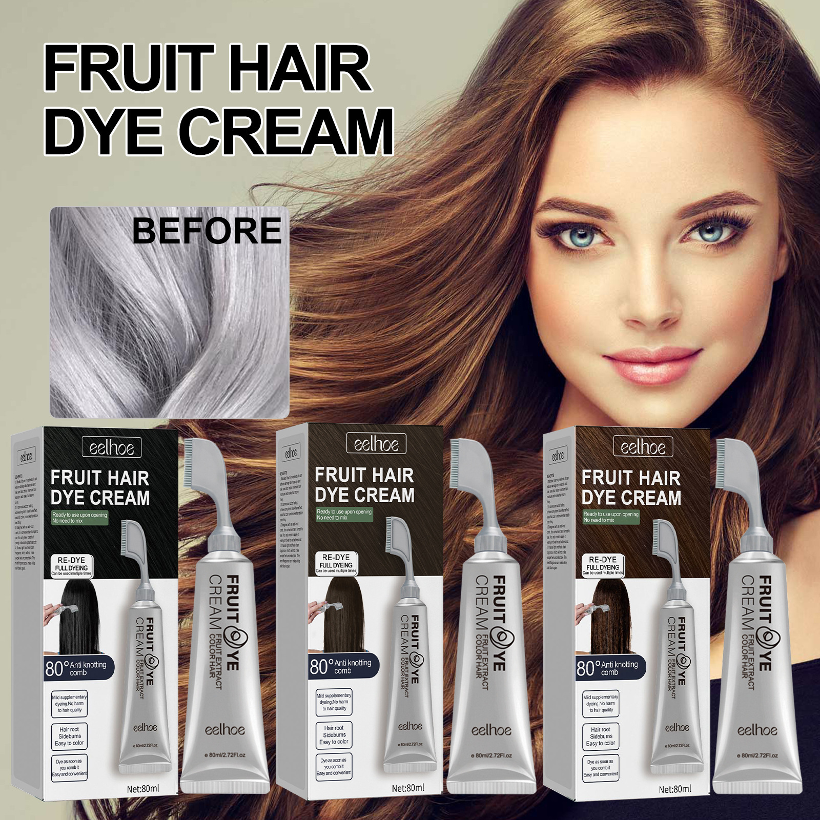 Eelhoe Fruit and Vegetable Hair Dye Cream Is Natural, Gentle, Long-Lasting, Does Not Harm the Scalp or Hair, and Is Easy to Color