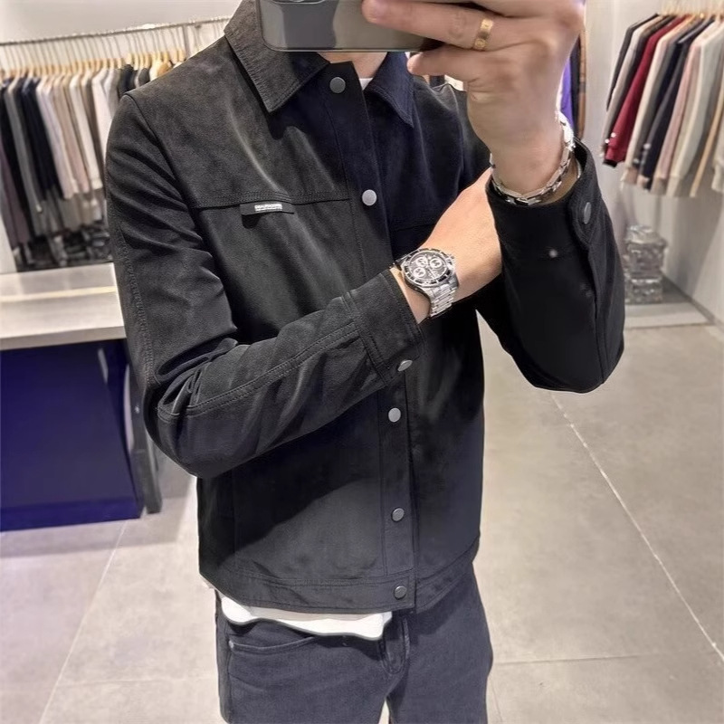 Men's Suede Jacket Turn-down Collar Slim Fit Casual Coat_voghion.com