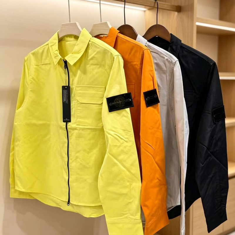 Cross-border foreign trade Stone Island men's workwear jacket with zipper, turn-down collar, long sleeves, casual versatile solid color shirt style