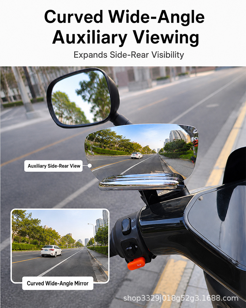 Motorcycle and bicycle wide-angle auxiliary rearview mirror, electric vehicle reflector, blind spot mirror, adjustable angle, car mirror accessories