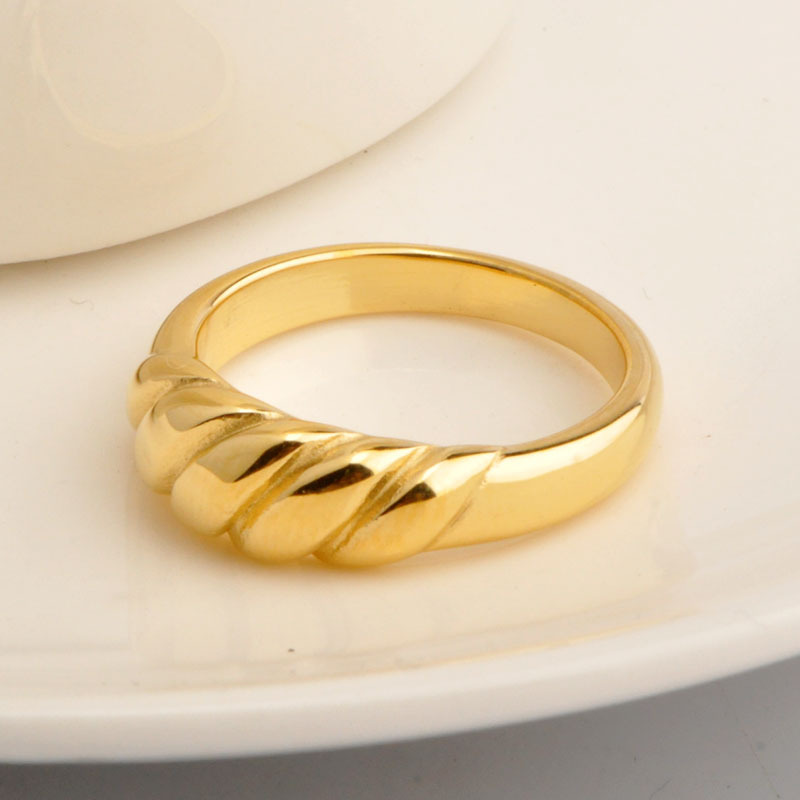 Rings Classification 1 Piece Quantity PVD Coated Real Gold Plated Waves Stainless Steel Simple Style Waterproof Non Tarnish Rings