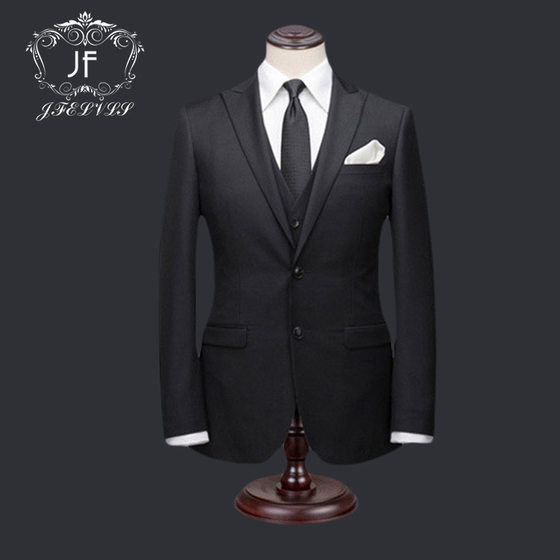 2023 three-piece men's black casual suit business dress wedding dress slim Korean costume manufacturers