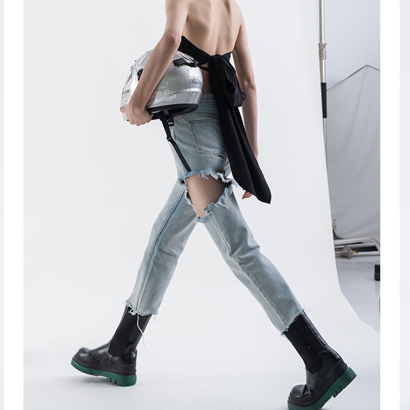 Special Clearance Straight-Leg Ripped Jeans for Women, Summer High-Waisted Slim Fit Versatile Frayed Cropped Pants, Non-Returnable, Non-Exchangeable