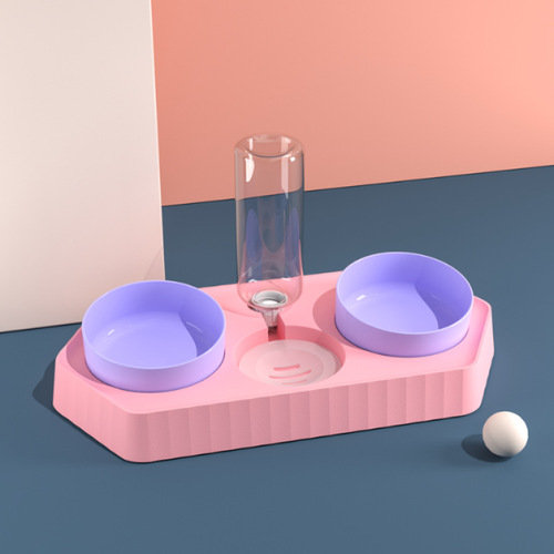 Three-bowl cat bowl, plastic dog bowl, automatic drinking water bowl, dog and cat supplies bowl, anti-knock over cat food and dog bowl
