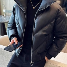 跨境2025新款棉衣男装韩系冬季加厚感外套潮衬衫假两件坑条棉服