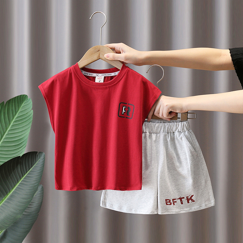 7432 Traje sin mangas para niños 2025 Nuevo estilo Ropa de verano para niños guapos Chaleco fino de verano de dos piezas de verano