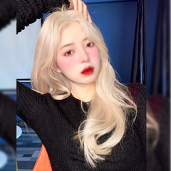 Cheng Ming human hair wavy long curly hair with middle parting, octagonal fringe, large waves, lazy curls, summer fashion, full head wig