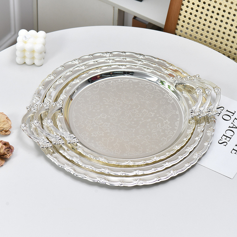欧式金属托盘中东简约金属托盘银色零食香薰手饰盘长方形收纳餐盘|undefined
