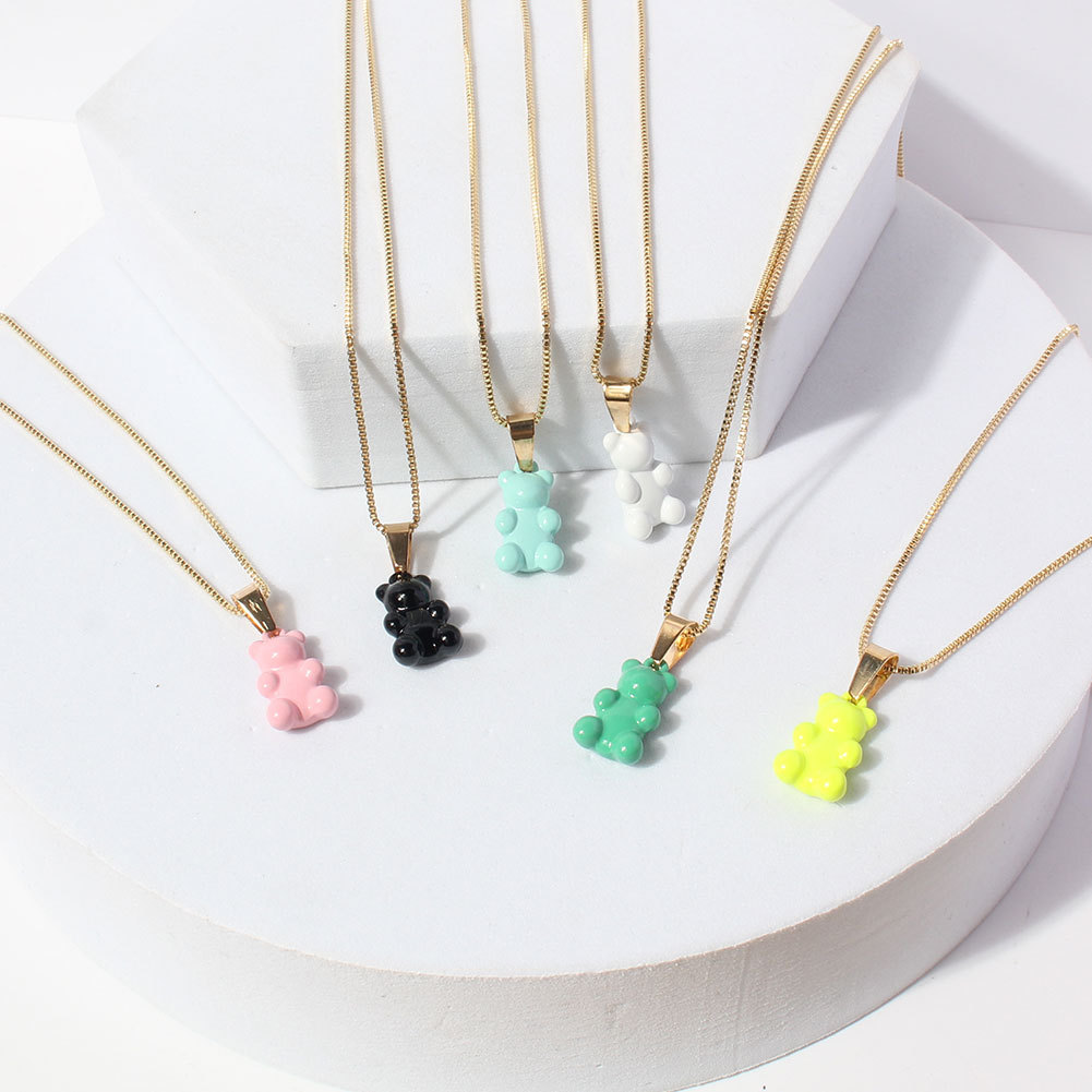 Alloy Inlay Material Fashion Bear Alloy Copper Wholesale Pendant Necklaces