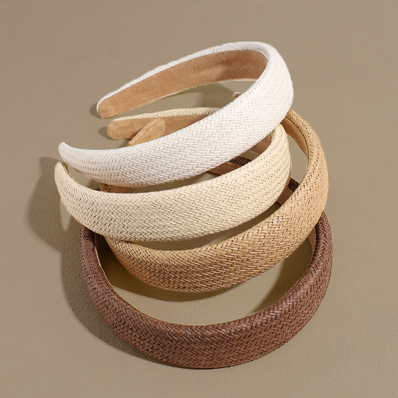 Daily Occasion Straw Material Solid Color Pattern Casual Solid Color Straw Hair Band