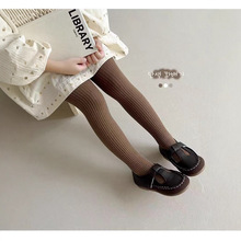 全涤2X2条纹儿童打底裤跨境春秋纯色儿童袜子双针双路女童连裤袜