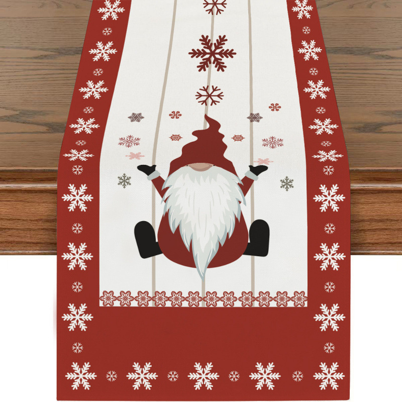 Camino de mesa navideño con estampado de muñeco de nieve y Santa