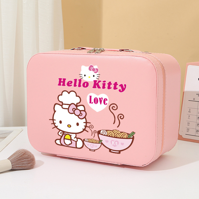 ハローキティ化粧品バッグ大容量化粧品ポータブル収納ボックスかわいい漫画 PU レザー化粧品ケースのカスタマイズ|undefined
